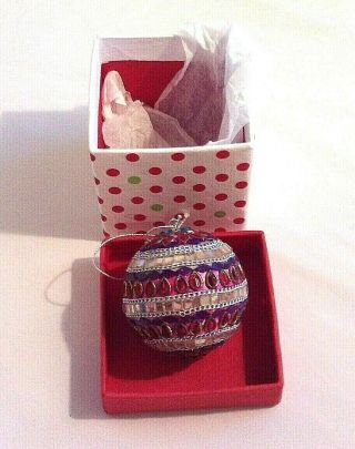 Vintage Handmade Christmas Ornament Red Blue Beads Sequin Mirrors Chains W/Box 2