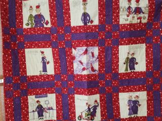 Vtg Handmade Funny Old Women Red Hat Society Victoria Tells All Gone South Quilt