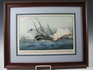 Currier And Ives Lithograph Print Antique Sinking Of Cumberland By Merrimac 1862