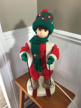 Vintage Christmas Boy Skiing Santas Best Animated Motion Figurine Doll