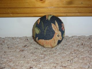 Vintage Upholstered Fabric Pin Cushion Bunny Rabbit Flower Made In Cornwall Uk