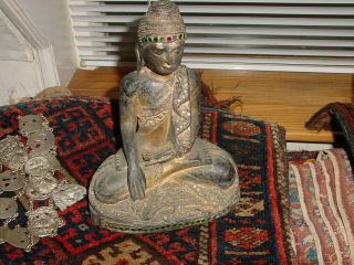 Wonderful Antique Buddha Statue South East Asia Guilded Wood Hg