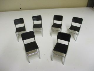 Vintage Dollhouse Miniature Furniture Chrome Metal Pleather Chairs Set Of 6