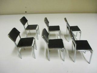 Vintage Dollhouse Miniature Furniture Chrome Metal Pleather Chairs Set of 6 2