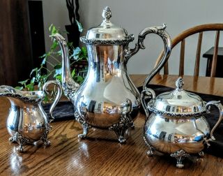 Antique 3 Pc Tea Set Wilcox International Silver Co Du Barry Floral