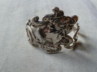 Vintage Jewellery Art Nouveau Style Lady Cuff Silver Bangle Bracelet