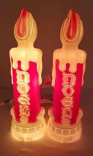 2 Vintage Empire Plastics Blow Mold Christmas Candle Lights With Lights