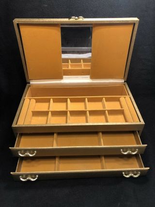 Vintage Mele Gold 3 - Tiered Jewelry Box With Mirror 14 X 8.  5 X 5.  5