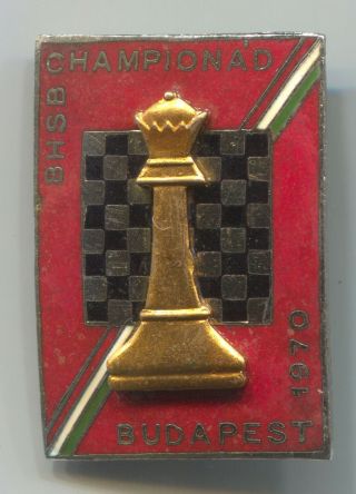 Vintage Chess Schach Ajedrez Bhsb Championship Budapest 1970 Enamel Pin Badge