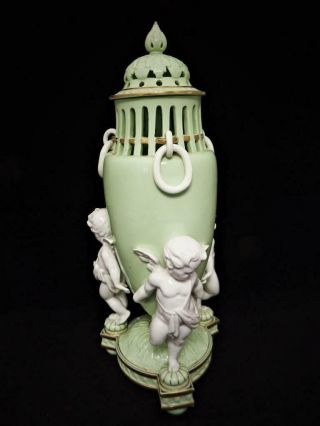 Antique Very Rare Minton Celadon Porcelain Large Pot - Pourrie Cherubs 1890,  S