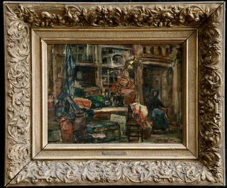 Leon Leclere (1874 - 1966) Signed French Impressionist Oil - Woman Antique Shop