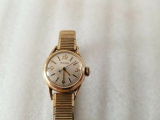 Vintage Bulova Swiss 10k Gold Plated Bezel Wr Wind Up Ladies Wrist Watch