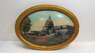 Antique U.  S.  Capitol Building Washington D.  C.  Reverse Painting On Convex Glass