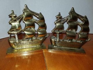 Vintage Solid Brass Sailing Ships Nautical Bookends