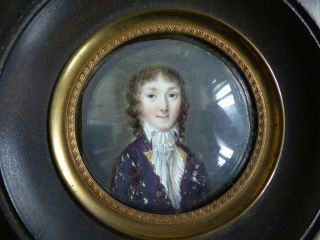 Fine Antique Early 19th Century Young Gentleman Miniature Portrait 1820 