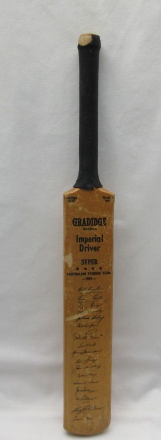 Vintage 1964 Small Souvenir Printed Autograph Cricket Bat Australia Touring Team