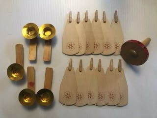 Vintage Christmas Nativity Wood Candle Windmill Carousel Fan Blades Cups Parts