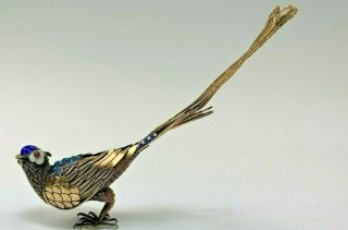 Chinese Sterling Silver Filigree Enameled & Jeweled Bird Of Paradise Figure