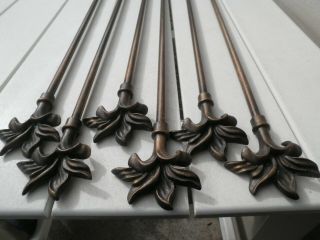 Vintage Metal Floral Finial Curtain Rods - Heavy - Antique Brass Finish Set Of 6