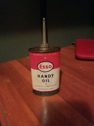 Vintage Esso Handy Oil Tin Oiler Can With Lead Top