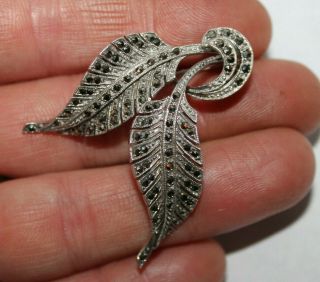Vintage Sterling Silver Marcasite Leaf Leaves Brooch Pin Germany