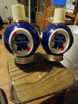 2 Vintage Pabst Blue Ribbon Pbr Lighted Wall Sconce Light/gobe Lamp Fine