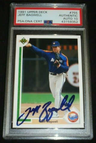 1991 Upper Deck Jeff Bagwell Signed Rookie Autograph Rc Psa/dna 10 Auto Astros