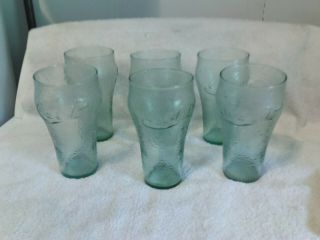 Set Of 6 Vintage Dimpled Coke - Coca Cola Bell Shaped Fountain Green Glasses