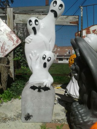 Vintage 1990s 40 " Halloween Blow Mold Lighted Tombstone With 3 Ghosts