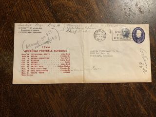 1964 Arkansas Razorbacks Football Schedule Envelope From U Of A Athletic Dept