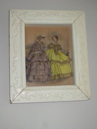 Antique Ribbon Lady Shadow Box Framed Art Print Green And Taupe