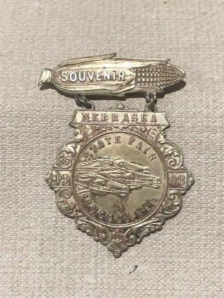 Antique Aug 31 To Sept 4th 1908 Lincoln Nebraska State Fair Souvenir Medal & Pin