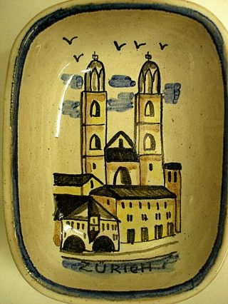 Vintage Swiss Art Pottery Bowl By Meister 911 Zurich Church Scene Switzerland