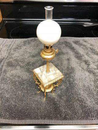 Antique Marklin Marble & Metal Fancy Table & Kerosene Gas Lamp