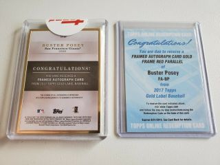 2017 Topps Gold Label Red Parallel 3/3 Buster Posey Auto FA - BP Giants 2