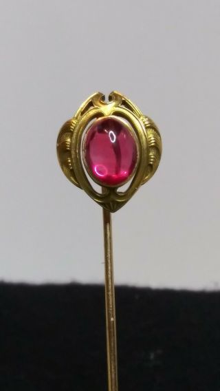 Vintage Art Deco Stick Pin Pink Fire Quartz 14kt Marked