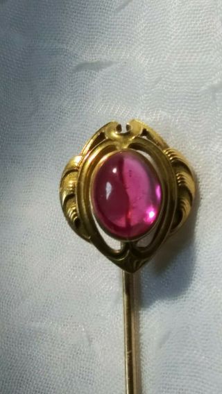 Vintage Art Deco Stick Pin Pink Fire Quartz 14Kt marked 2