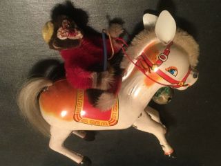 Vintage MS 764 Tin Litho Wind Up Monkey Riding Horse Toy Without Key  3