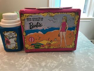 Vintage Mattel 1970s The World Of Barbie Vinyl Lunchbox W/ Plastic Thermos