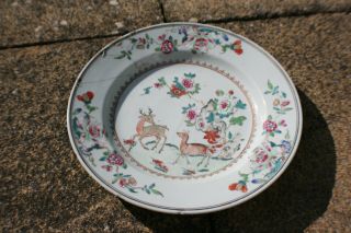18th Century Antique Chinese Porcelain Hand Painted Flower & Deer Plate