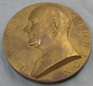 Vintage Lyndon Johnson 3 " Bronze Inauguration Medal Gilroy Roberts 1963 Coin