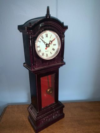 Vintage Miniature 11 " Grandfather Quartz Clock Pendulum Swings Chime