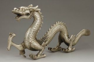 Chinese Old Big White Copper Handwork Carving Dragon Statue