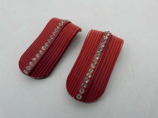 Vintage Red Bakelite & Rhinestone Scarf/dress Clips