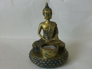 Antique 1800s Bronze Brass Buddha Candle - Holder Figurine Statue - 7 Inches Tall