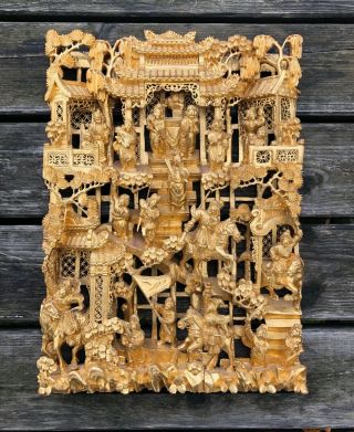 A Fine Chinese Gilt Wood Carving Panel,  41x30 Cm