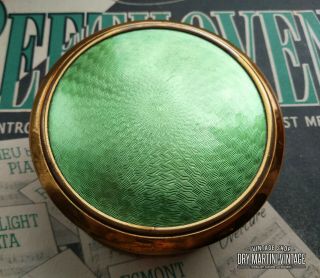 Antique Art Deco 1920s Green Guilloche Enamel Compact Face Powder Pot