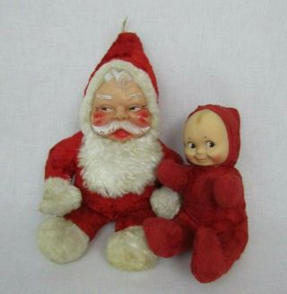 Vintage Rushton Rubber Face Santa Kid Baby Dolls Plush Red White