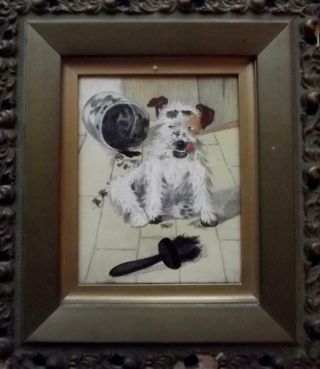 Naughty Terrier Dog Antique Oil Painting - Norman Rockwell & Enid Blyton Interest
