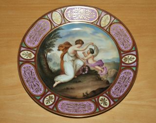 Antique Vienna Porcelain Hand Painted Plate Classical Scene Woman Cherub